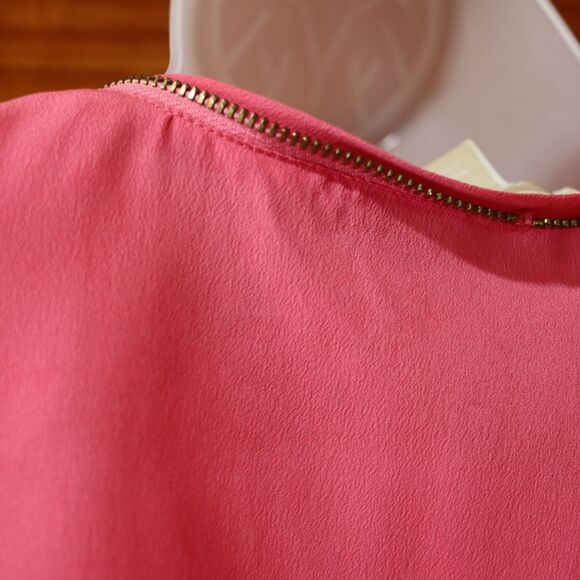 Michael Michael Kors Hot Pink Gold Zip V-Neck Blouse Relaxed Cap Sleeve Medium - Picture 8 of 10